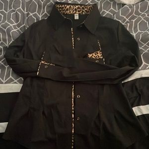 Leopard print black button down shirt